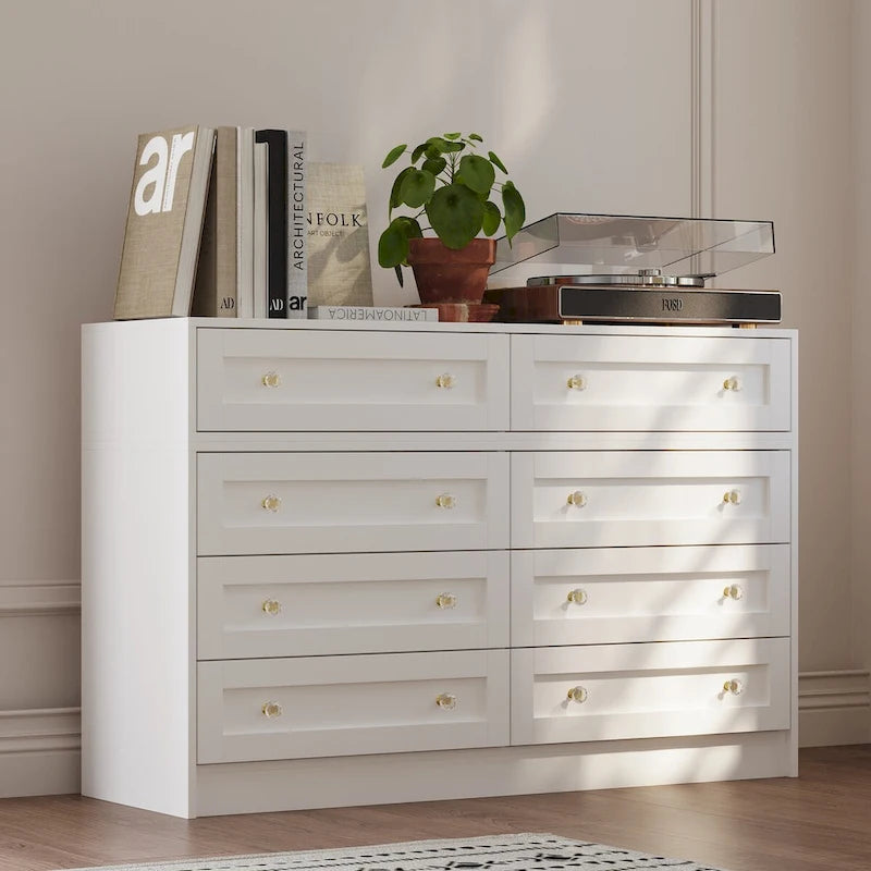 White Dresser and Vanity Versatile Storage Solution Crystal Desk