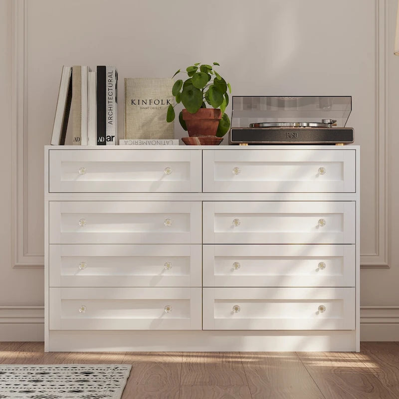 White Dresser and Vanity Versatile Storage Solution Crystal Desk