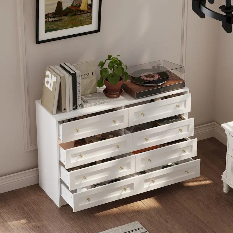 White Dresser and Vanity Versatile Storage Solution Crystal Desk