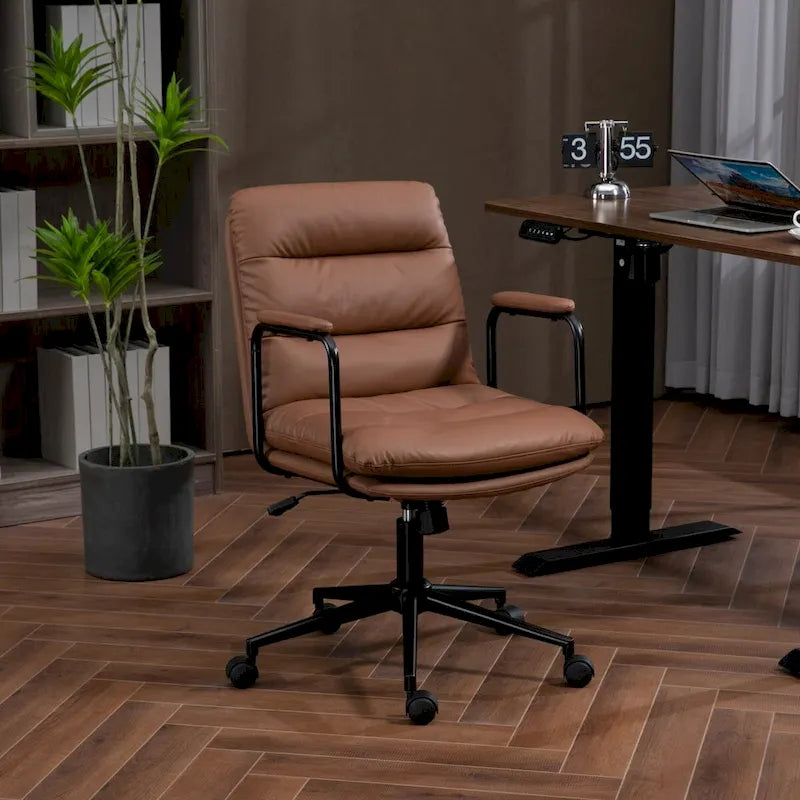 Office Chair,Mid Back Home Office Desk Task Chair with Wheels and Arms Ergonomic PU Leather Computer Rolling Swivel Chair