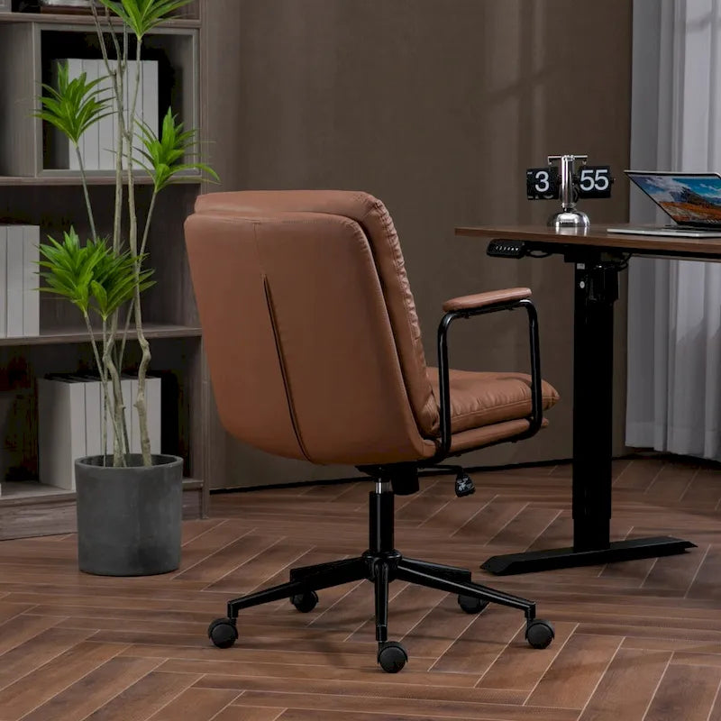 Office Chair,Mid Back Home Office Desk Task Chair with Wheels and Arms Ergonomic PU Leather Computer Rolling Swivel Chair