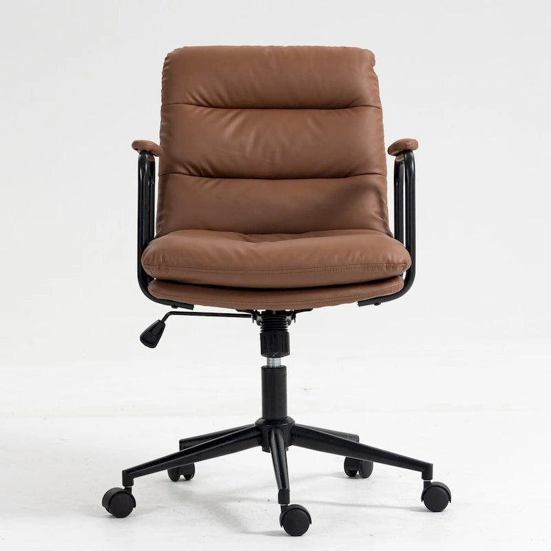 Office Chair,Mid Back Home Office Desk Task Chair with Wheels and Arms Ergonomic PU Leather Computer Rolling Swivel Chair