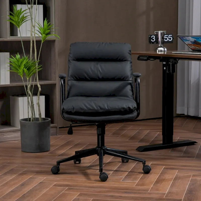 Office Chair,Mid Back Home Office Desk Task Chair with Wheels and Arms Ergonomic PU Leather Computer Rolling Swivel Chair