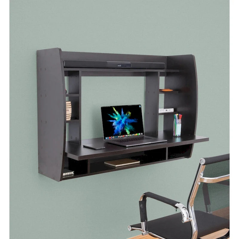 Versatile Wall Mount Floating Computer Desk - Stylish and Space-Saving Writing Study Table with Shelves - Ideal for Living Room