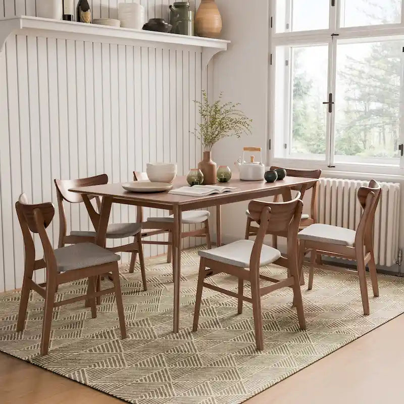 Furniture of America Beck Mid-century 7-Piece Wood Dining Table Set
