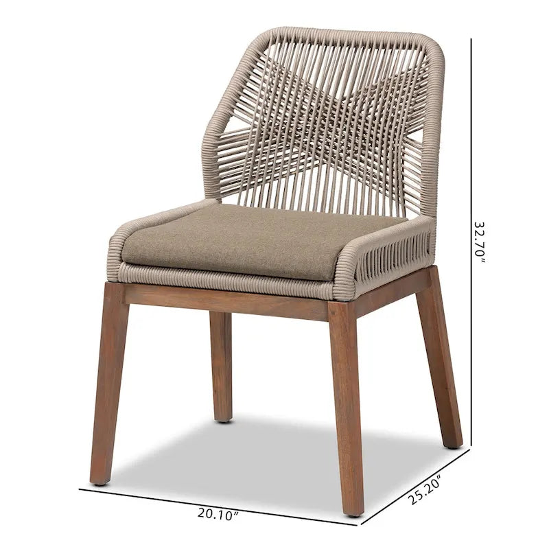 Chaise de salle à manger en acajou et corde tressée, style transitionnel moderne, grise
