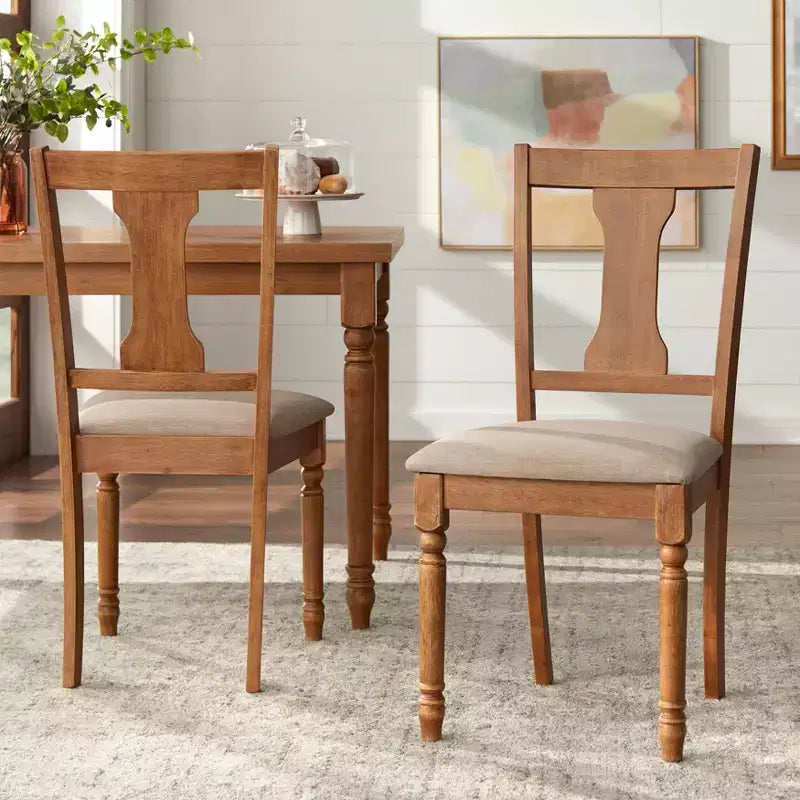 Buylateral Set of 2 Burntwood Dining Chairs with Padded Chair Seats