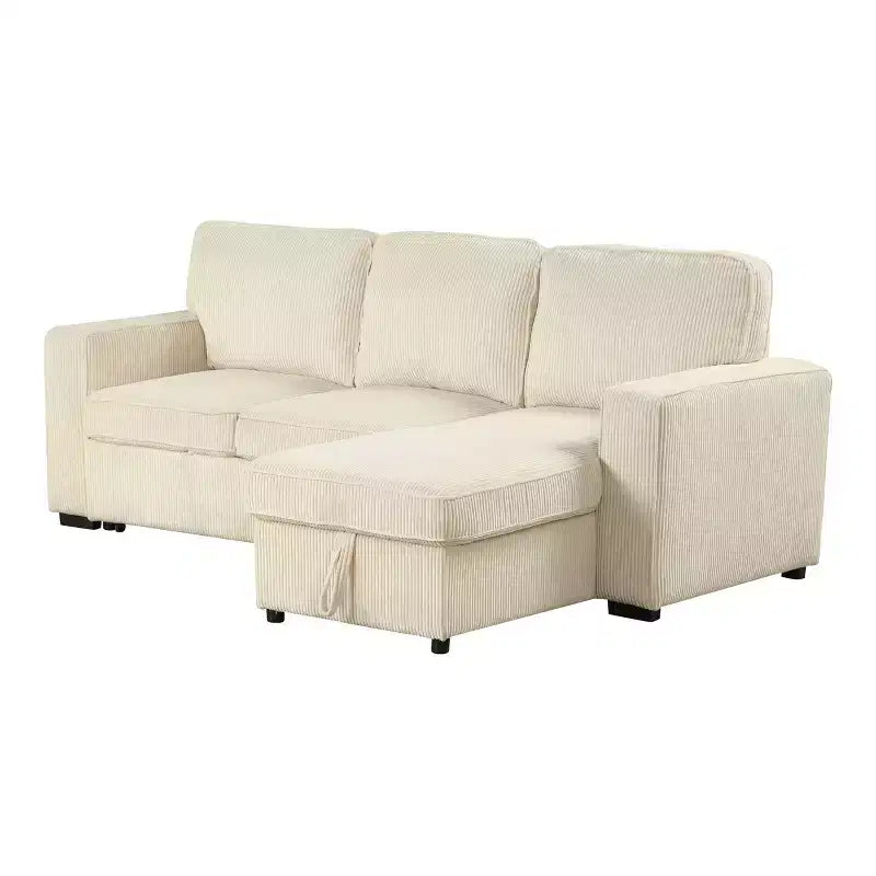 HOMES: Inside + Out Paeke Sleeper Sectional Sofa Corduroy with Storage Chaise and Reversible