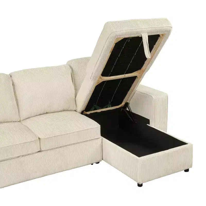 HOMES: Inside + Out Paeke Sleeper Sectional Sofa Corduroy with Storage Chaise and Reversible
