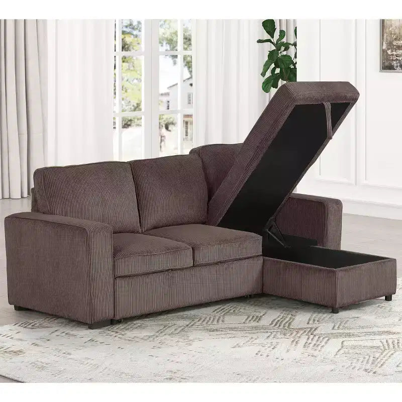 HOMES: Inside + Out Paeke Sleeper Sectional Sofa Corduroy with Storage Chaise and Reversible