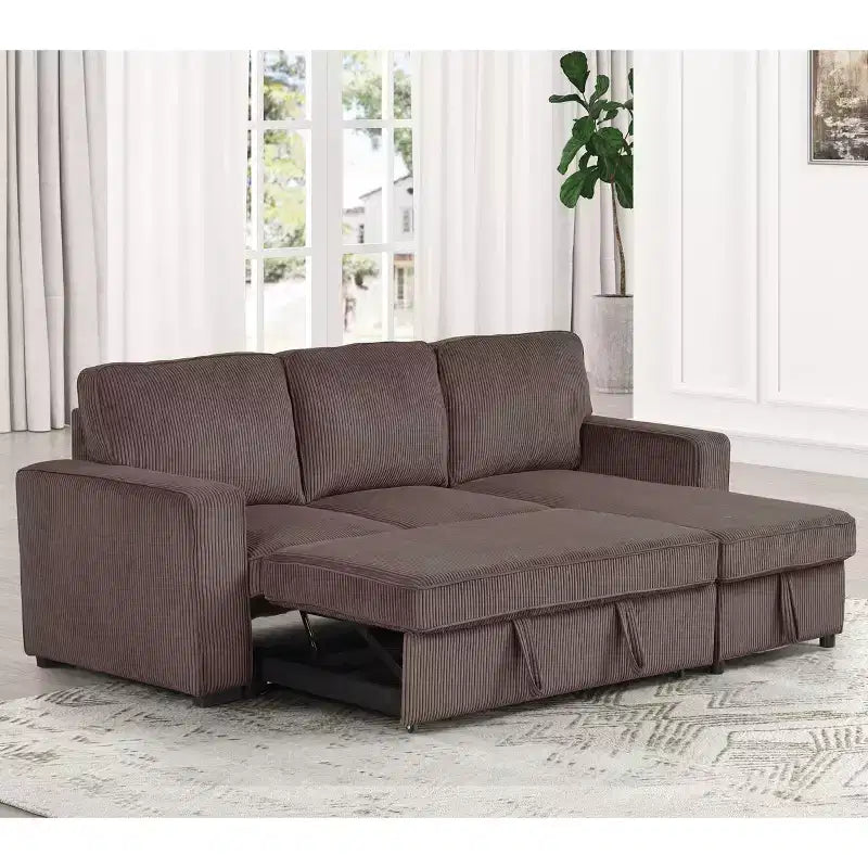 HOMES: Inside + Out Paeke Sleeper Sectional Sofa Corduroy with Storage Chaise and Reversible