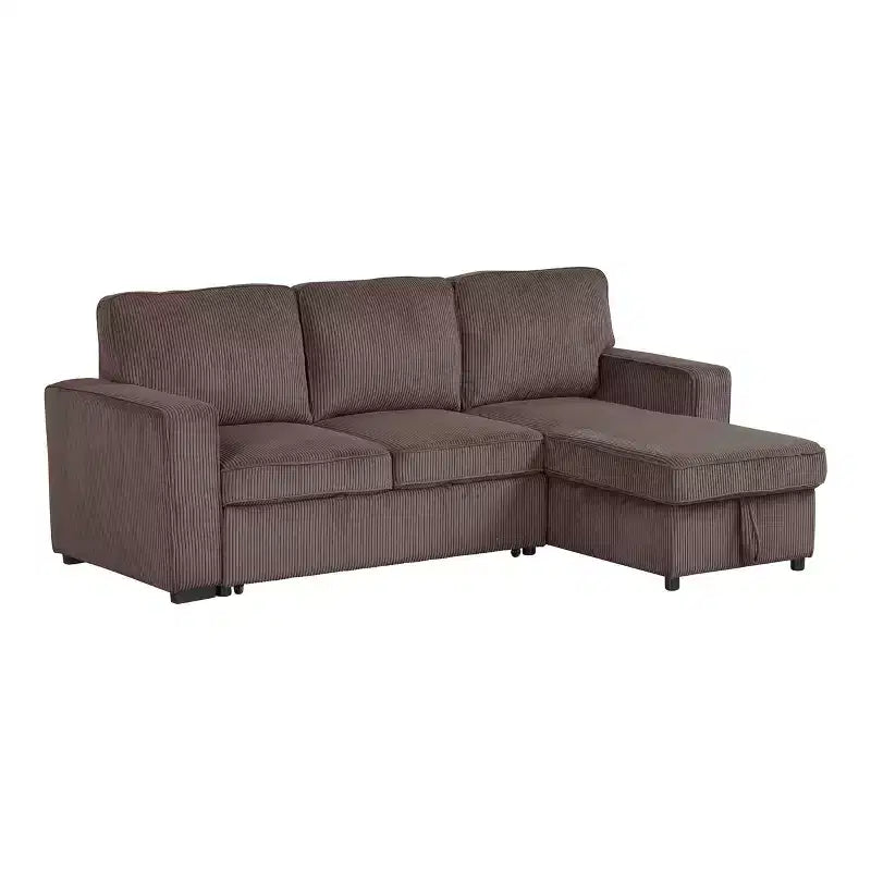 HOMES: Inside + Out Paeke Sleeper Sectional Sofa Corduroy with Storage Chaise and Reversible