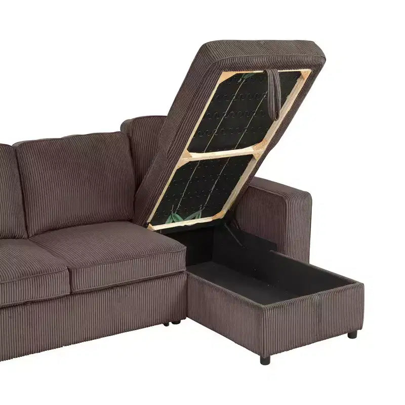 HOMES: Inside + Out Paeke Sleeper Sectional Sofa Corduroy with Storage Chaise and Reversible
