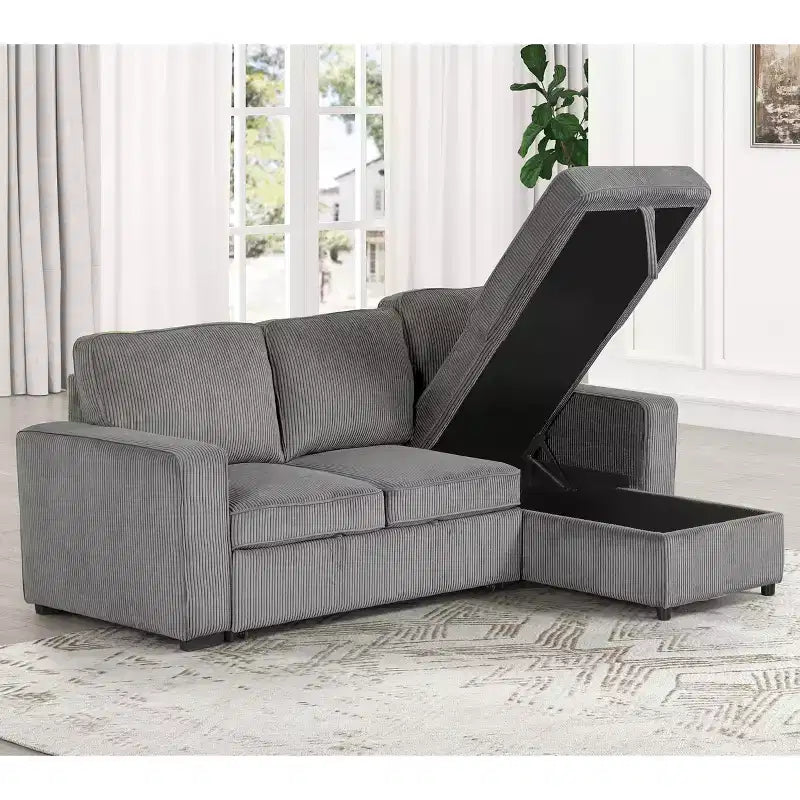 HOMES: Inside + Out Paeke Sleeper Sectional Sofa Corduroy with Storage Chaise and Reversible