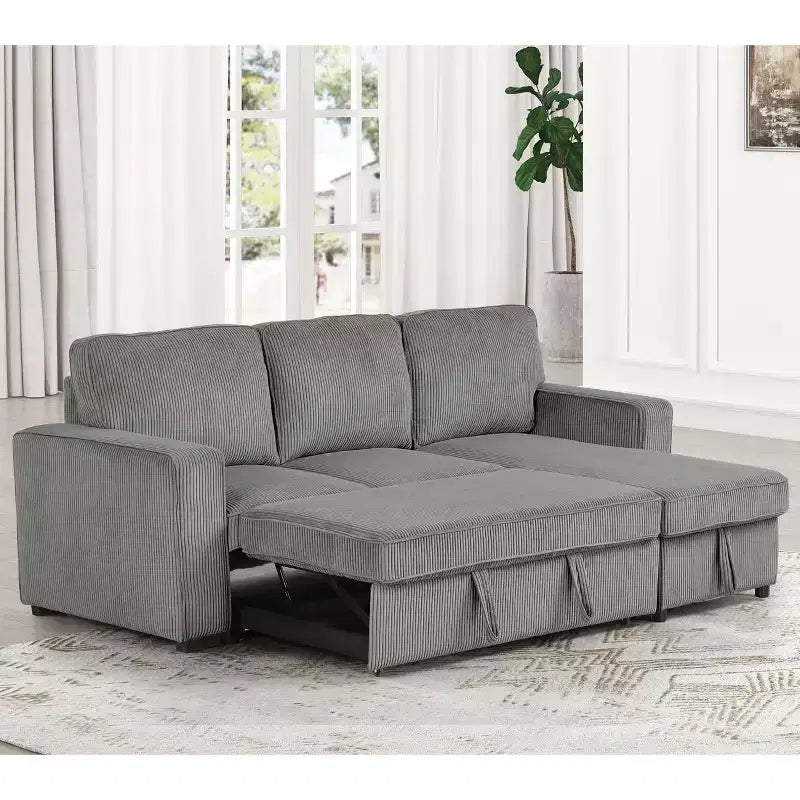 HOMES: Inside + Out Paeke Sleeper Sectional Sofa Corduroy with Storage Chaise and Reversible