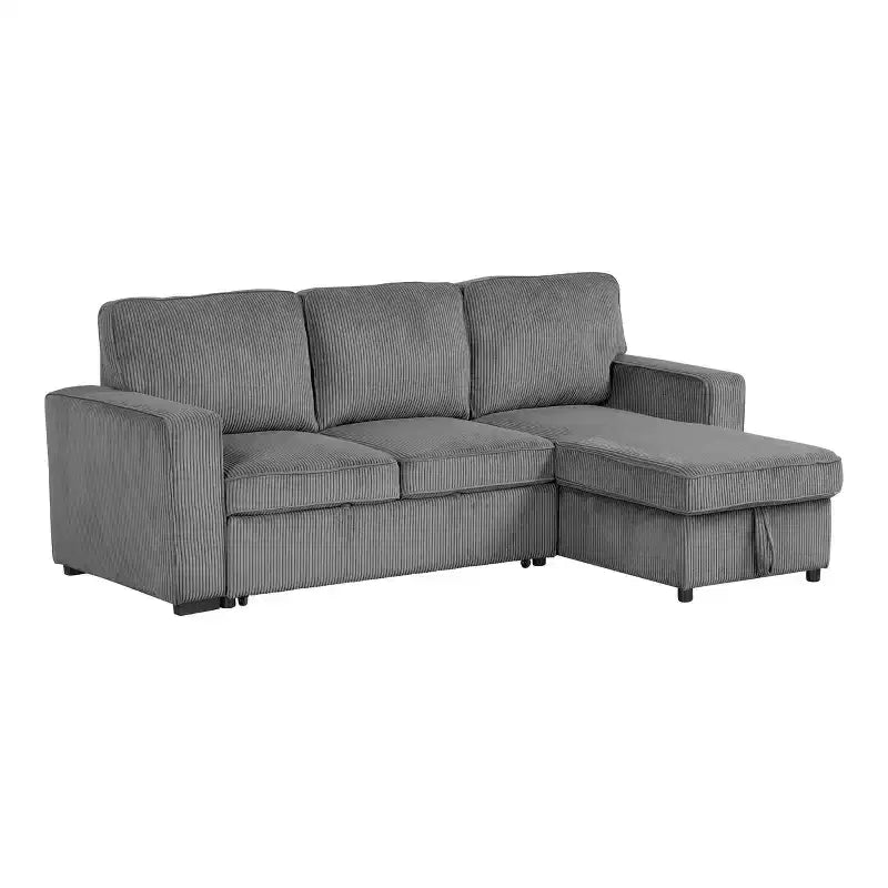 HOMES: Inside + Out Paeke Sleeper Sectional Sofa Corduroy with Storage Chaise and Reversible