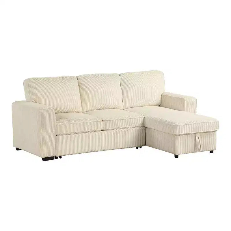 HOMES: Inside + Out Paeke Sleeper Sectional Sofa Corduroy with Storage Chaise and Reversible