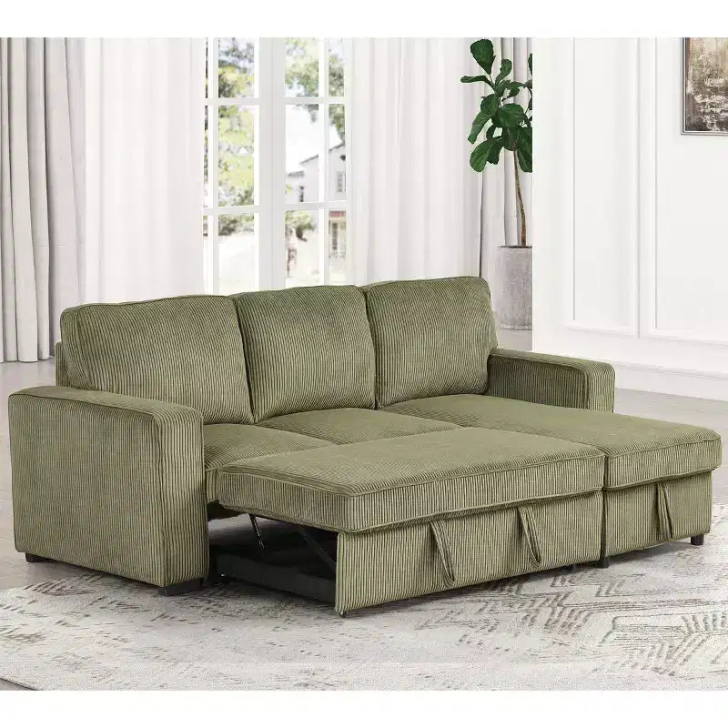 HOMES: Inside + Out Paeke Sleeper Sectional Sofa Corduroy with Storage Chaise and Reversible