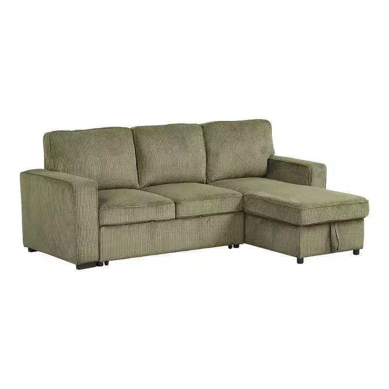 HOMES: Inside + Out Paeke Sleeper Sectional Sofa Corduroy with Storage Chaise and Reversible