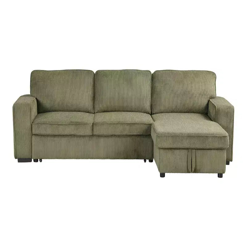 HOMES: Inside + Out Paeke Sleeper Sectional Sofa Corduroy with Storage Chaise and Reversible