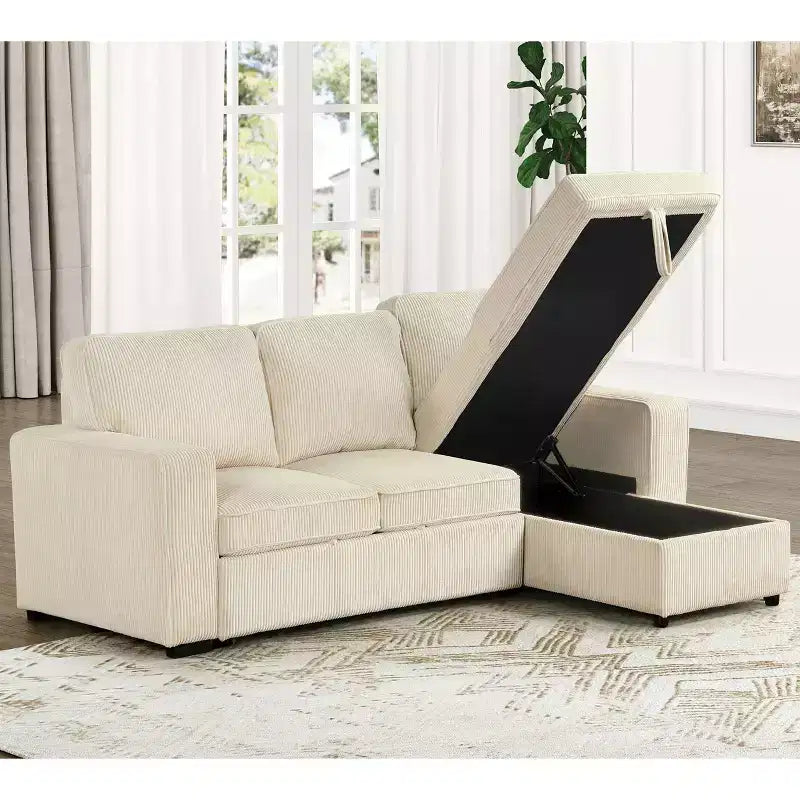 HOMES: Inside + Out Paeke Sleeper Sectional Sofa Corduroy with Storage Chaise and Reversible