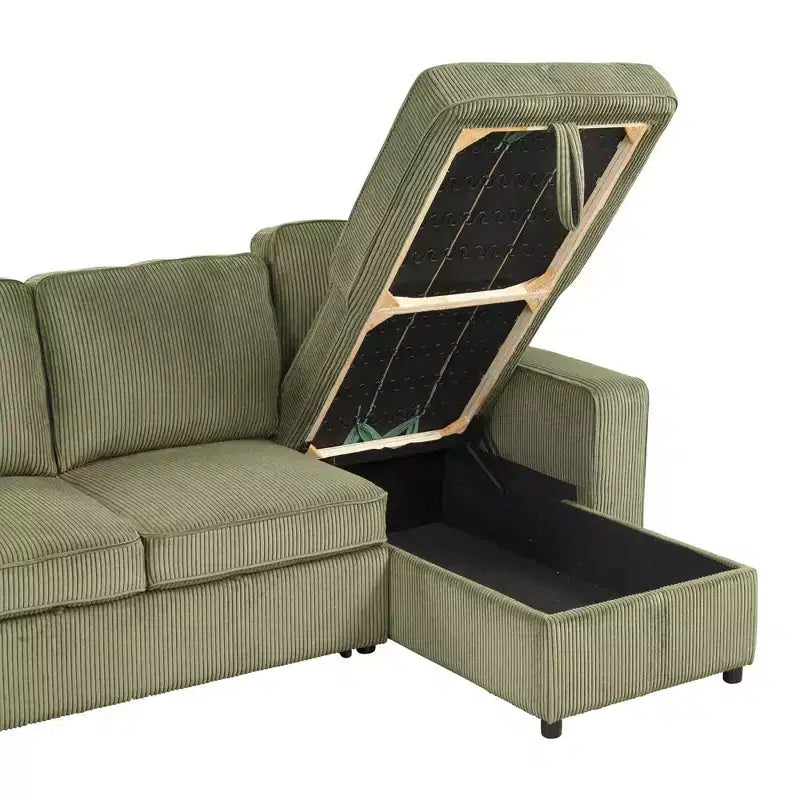 HOMES: Inside + Out Paeke Sleeper Sectional Sofa Corduroy with Storage Chaise and Reversible