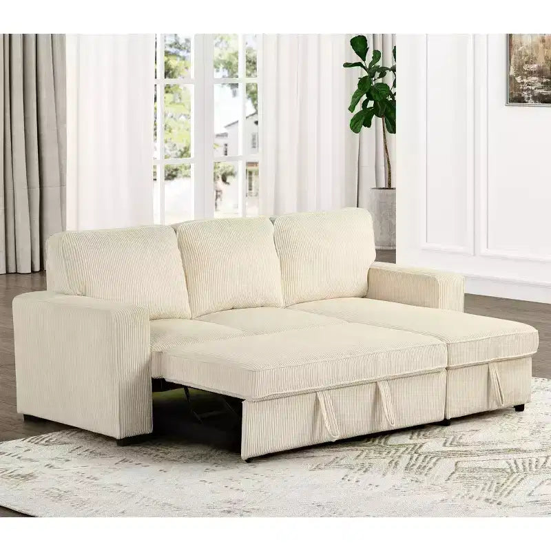 HOMES: Inside + Out Paeke Sleeper Sectional Sofa Corduroy with Storage Chaise and Reversible