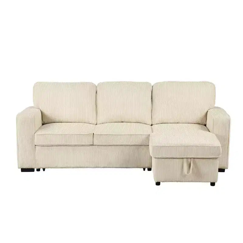 HOMES: Inside + Out Paeke Sleeper Sectional Sofa Corduroy with Storage Chaise and Reversible