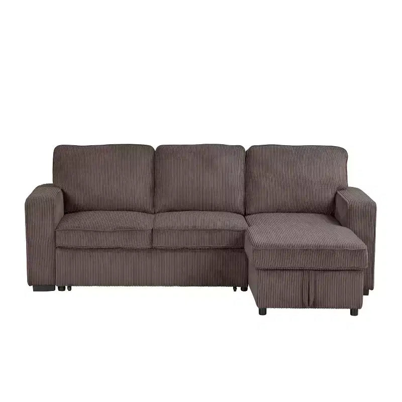 HOMES: Inside + Out Paeke Sleeper Sectional Sofa Corduroy with Storage Chaise and Reversible