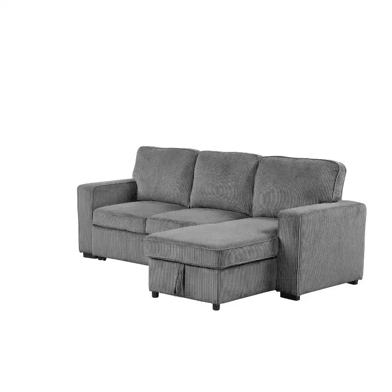HOMES: Inside + Out Paeke Sleeper Sectional Sofa Corduroy with Storage Chaise and Reversible