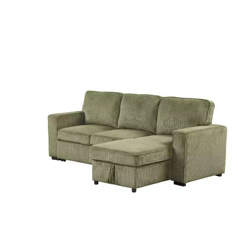 HOMES: Inside + Out Paeke Sleeper Sectional Sofa Corduroy with Storage Chaise and Reversible