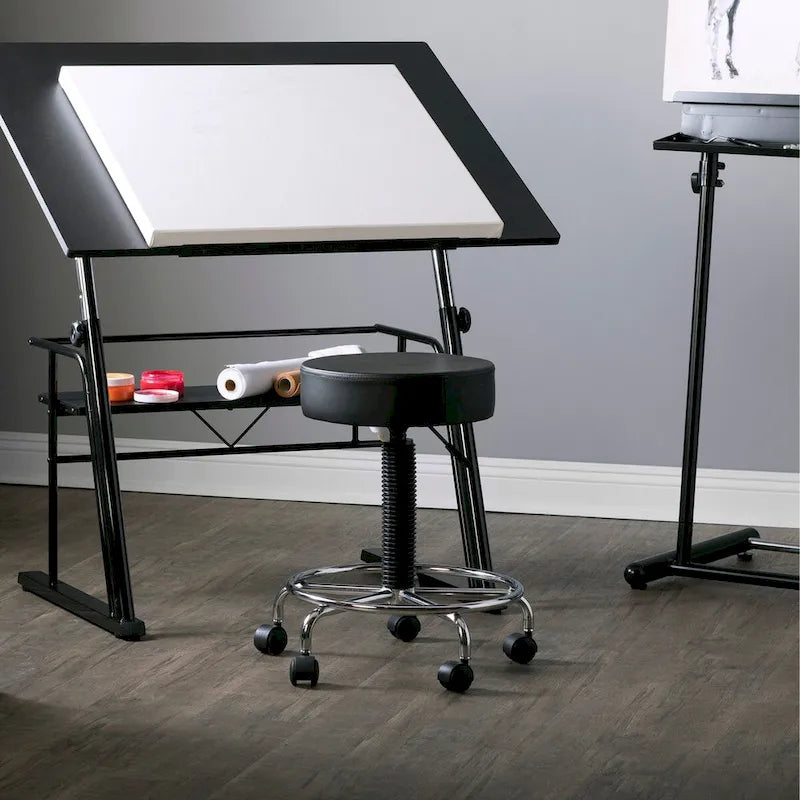 Calico Designs Padded, Rolling, Height Adjustable Stool with Footring