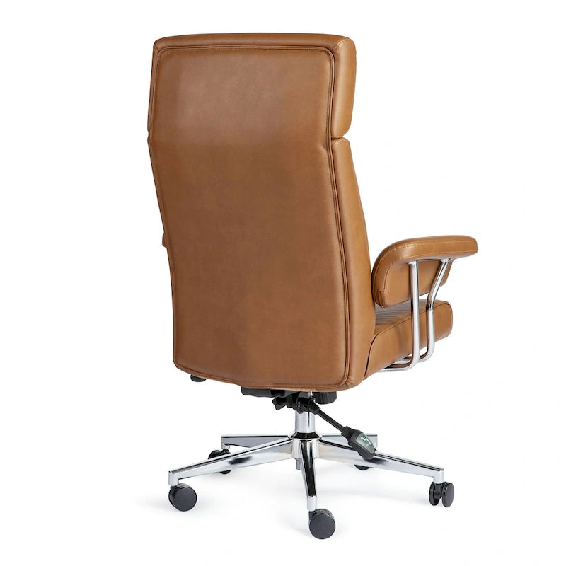 Glitzhome Mid-Century Modern Brown Leatherette Gaslift Adjustable Swivel High Back Office Chair with Armrest