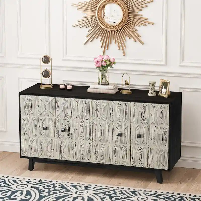 59.84 4 Doors Vintage Sideboard,Freestanding Sideboard Storage Cabinet