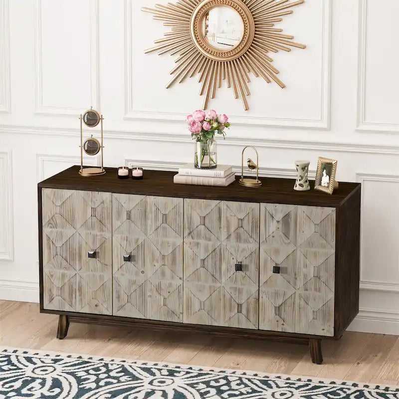 59.84 4 Doors Vintage Sideboard,Freestanding Sideboard Storage Cabinet