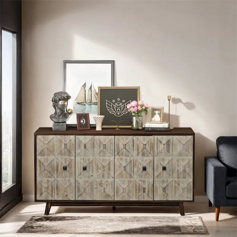 59.84 4 Doors Vintage Sideboard,Freestanding Sideboard Storage Cabinet
