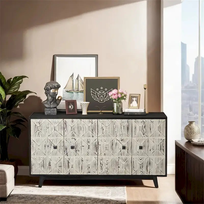 59.84 4 Doors Vintage Sideboard,Freestanding Sideboard Storage Cabinet