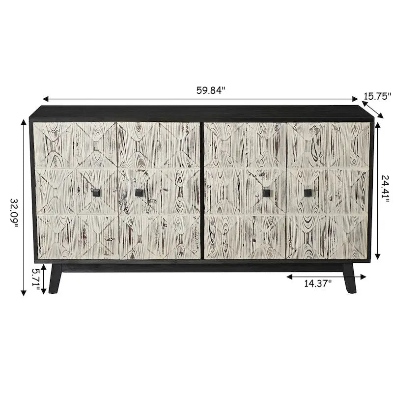 59.84 4 Doors Vintage Sideboard,Freestanding Sideboard Storage Cabinet