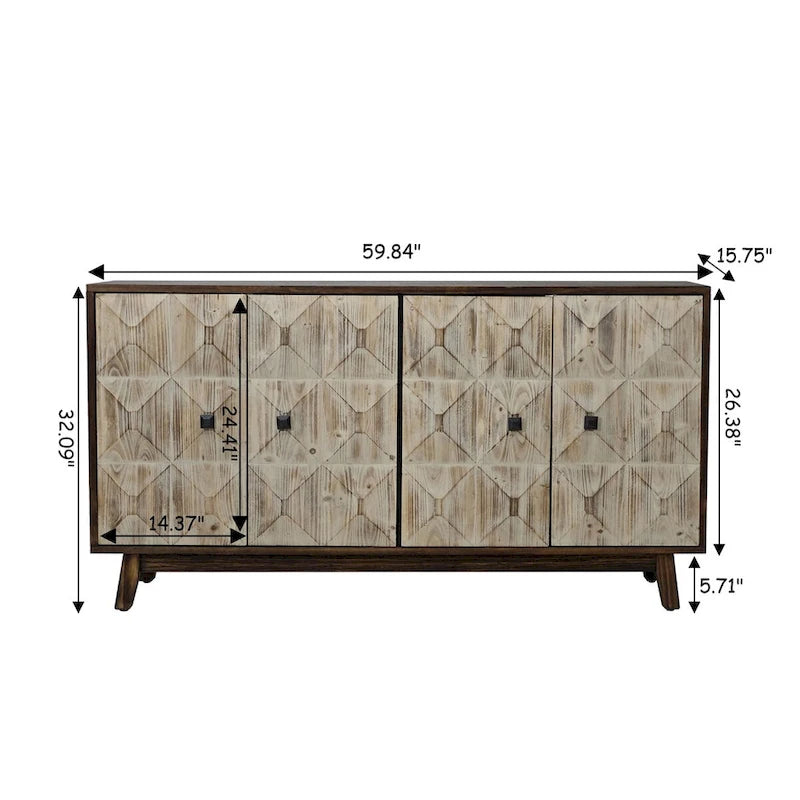59.84 4 Doors Vintage Sideboard,Freestanding Sideboard Storage Cabinet
