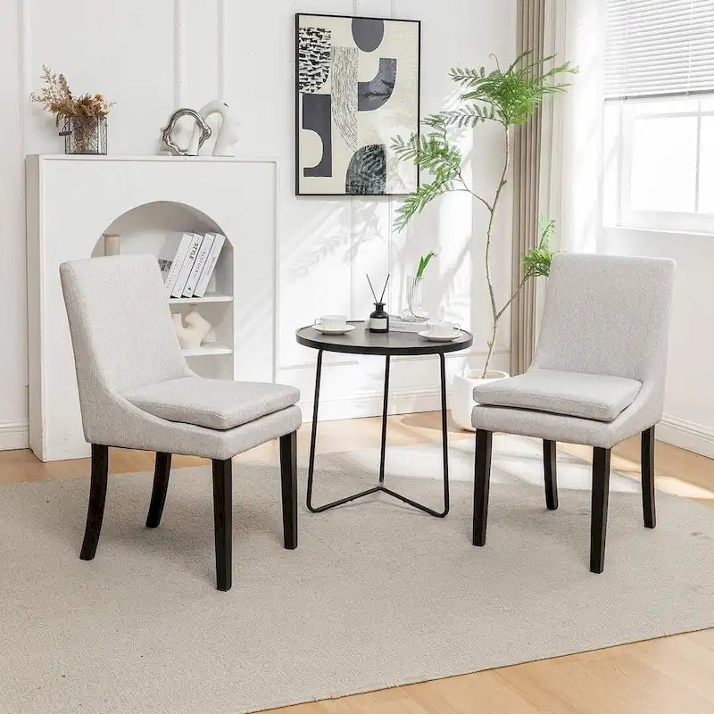 Modern Armless Padded Dining Chairs, Set of 2, with Solid Wood Legs, Suitable for Kitchen, Dining Room
