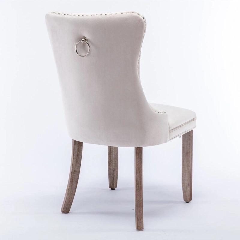 Set of 2 Velvet Tufted Upholstered Dining Chair with Wood Legs