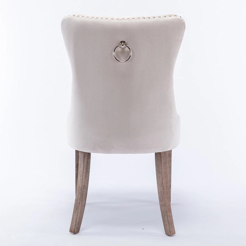 Set of 2 Velvet Tufted Upholstered Dining Chair with Wood Legs