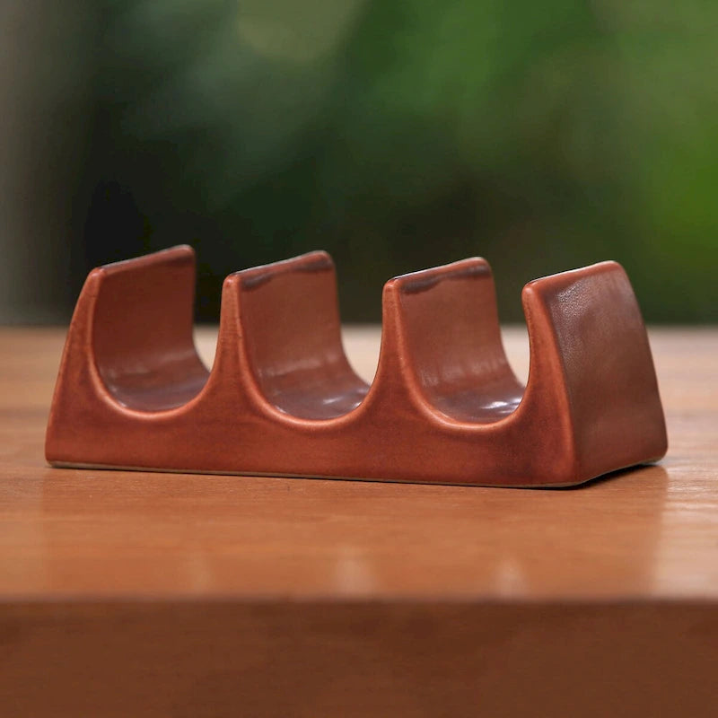 Novica Handmade Bali Waves Ceramic Taco Holder