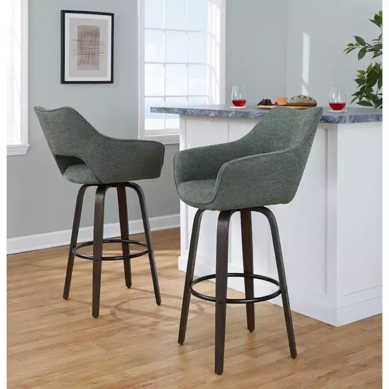 LumiSource Set of 2 Mustang Barstools Dark Fabric/Black Metal