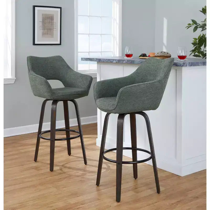 LumiSource Set of 2 Mustang Barstools Dark Fabric/Black Metal