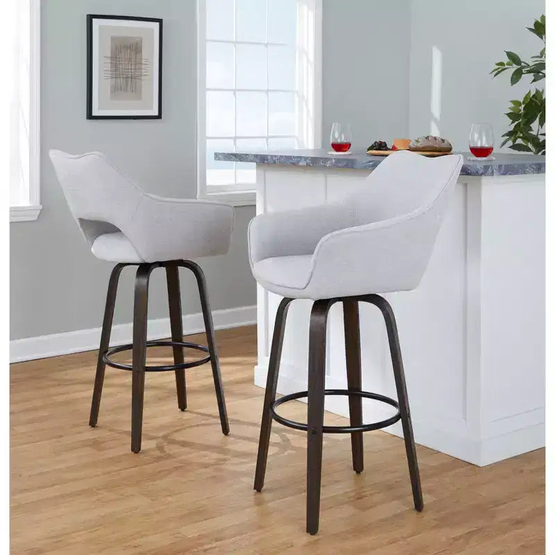LumiSource Set of 2 Mustang Barstools Dark Fabric/Black Metal