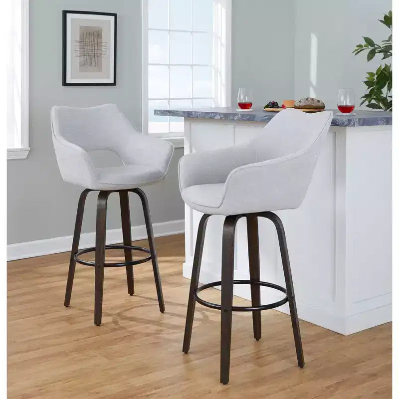 LumiSource Set of 2 Mustang Barstools Dark Fabric/Black Metal