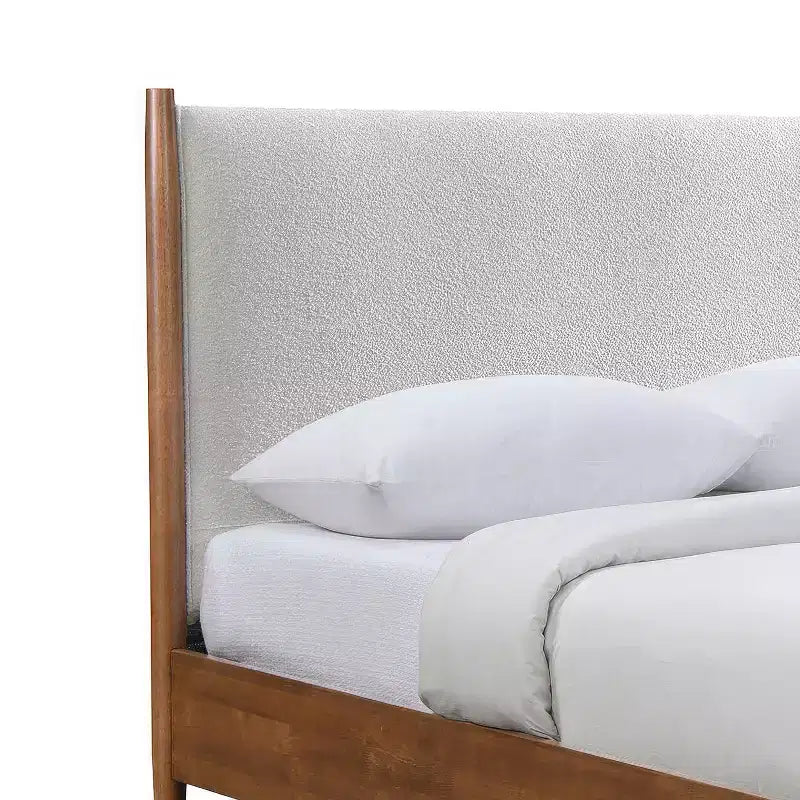 HOMES: Inside + Out 3pc Riverstone Mid-Century Modern Boucle Bedroom Set with 2 Nightstands Walnut
