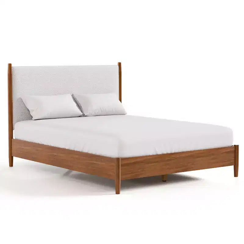 HOMES: Inside + Out 3pc Riverstone Mid-Century Modern Boucle Bedroom Set with 2 Nightstands Walnut