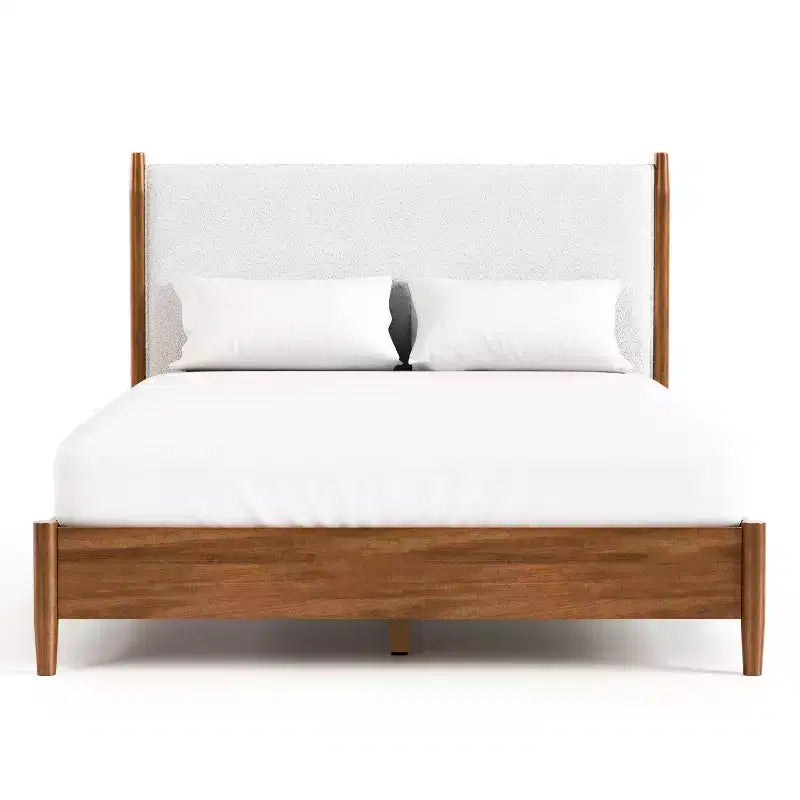 HOMES: Inside + Out 3pc Riverstone Mid-Century Modern Boucle Bedroom Set with 2 Nightstands Walnut